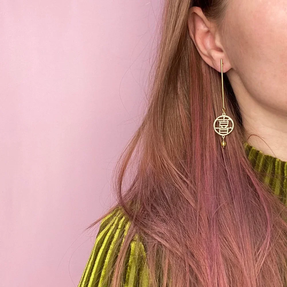 Asymmetrical earrings dangle, long gold citrine drop bar earrings